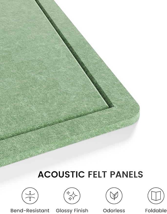 Fluxynara 23.6" x 17.1" Bulletin Board, Moss Green | Cork Board Alternative with 12 Removable Adhesive Tabs, Foldable Felt Pin Board for Home, Office, Classroom & Dorm