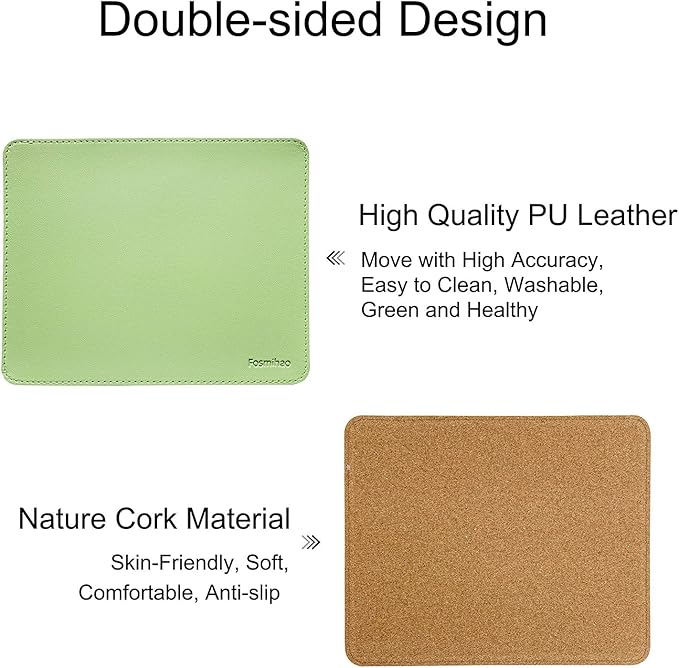 Leather Mouse Pad - Wood Mouse Pad, Double Side Mouse Pad with Stitched Edge, Waterproof Ultra Thin Mouse Pad for Computers, Laptop, Office & Home, 10.2 x 8.3 Inch, 1 Pack (Matcha Green)
