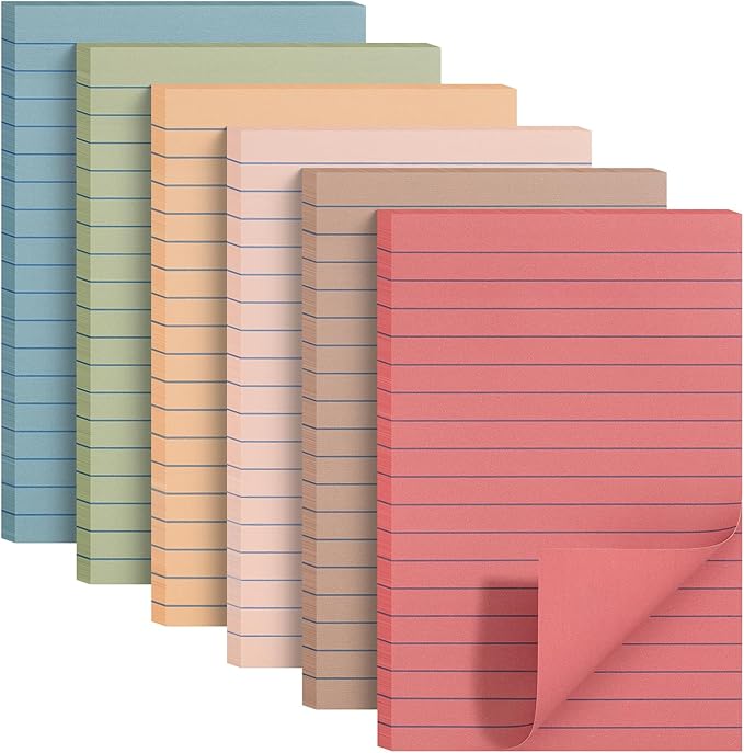 Mr. Pen- Lined Sticky Notes 4x6, 6 Pads, 60 Sheet/Pad, Vintage Colors, Colorful Sticky Notes with Lines, Sticky Note Pads, Mr Pen Sticky Notes, Stocky Notes for Bible Journaling