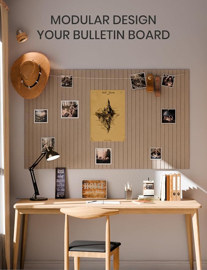 Fluxynara 36" x 24" Large Felt Bulletin Board, Taupe | 6 Pack Cork Board Alternative with 30 Safe Adhesive Tabs, Pin Boards for Wall Decor, Home, Office, Classroom,Dorm