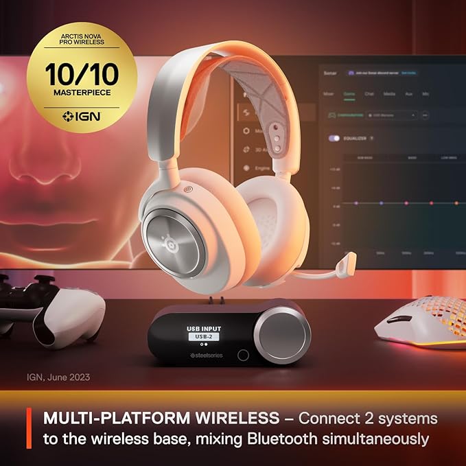 SteelSeries Arctis Nova Pro Wireless Multi-System Gaming Headset — Neodymium Magnetic Drivers — Active Noise Cancellation — 2 Battery System — ClearCast Gen 2 Mic — PC, PS5, PS4, Switch, Mobile