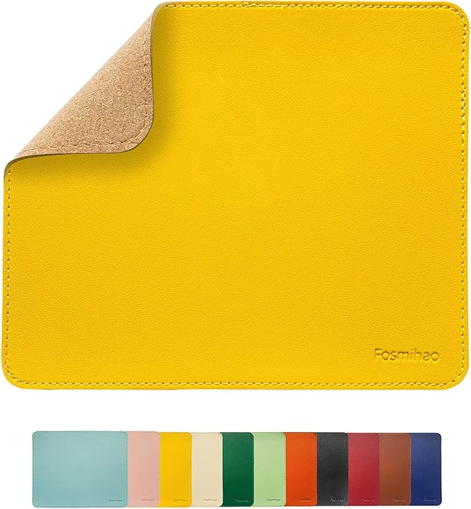 Leather Mouse Pad - Wood Mouse Pad, Double Side Mouse Pad with Stitched Edge, Waterproof Ultra Thin Mouse Pad for Computers, Laptop, Office & Home, 10.2 x 8.3 Inch, 1 Pack (Yellow)