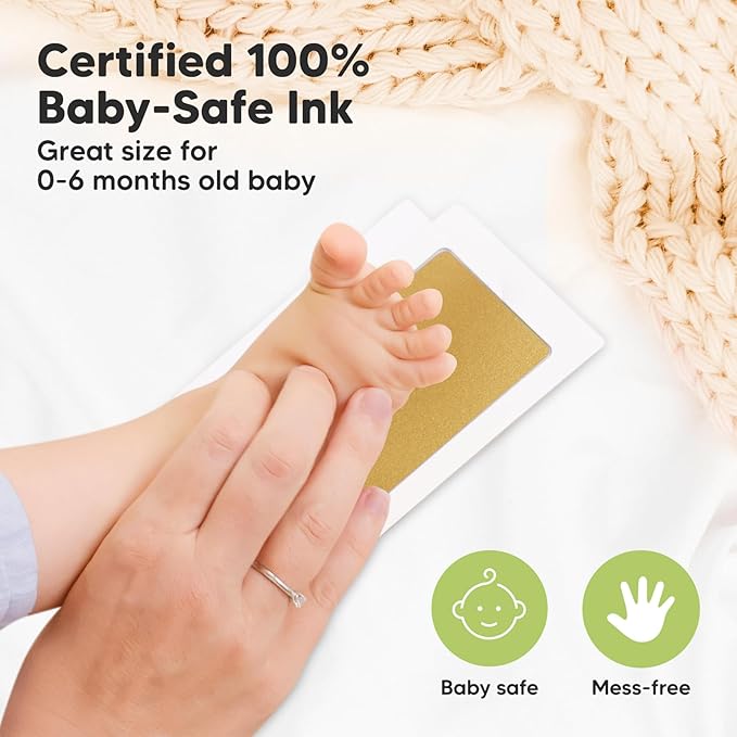 2-Pack Inkless Baby Hand and Footprint Kit - Mess Free Ink Pad for Newborn Keepsake, Dog Nose & Paw Print Kit, Clean Touch Ink Pad for Baby Hand & Footprints, Ideal New Mom Gifts (Gold)
