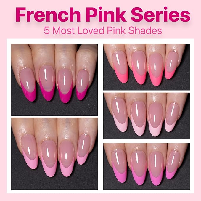 SXC Cosmetics French Tip Press On Nails 150 Pieces in 15 Sizes Ultra Fit with Pre-applied Tip Primer and Base Coat, No Need to File Fake Nails for Nail Art DIY X-Pro Tips (5PINK115-M Almond)