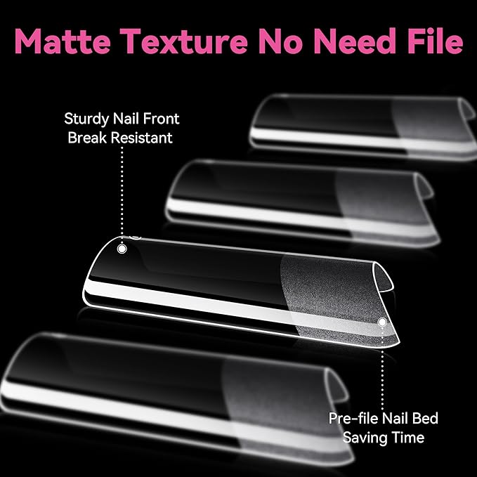 UNA GELLA No C Curve Medium Square Nail Tips 504 Pcs Half Cover Square Gel Nail Tips Pre-file Half Matte Straight Nails Tips Clear Fake Nails For Nail Extension Home DIY Salon with Box