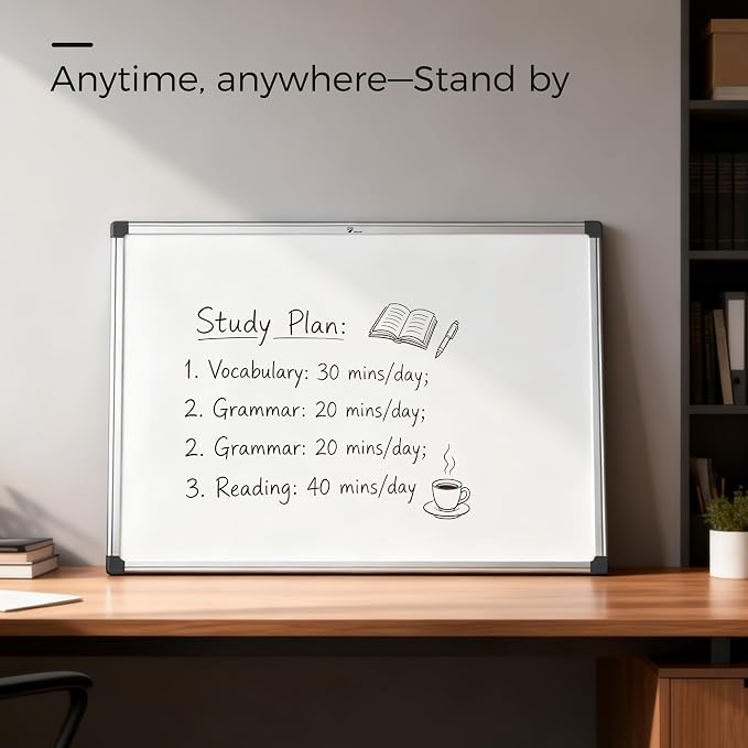 TOWON Magnetic Dry Erase Whiteboard 36x24 in, 3x2 ft, Silver Aluminum | Large white board for wall with marker tray and 2 magnets, for office, classroom and home