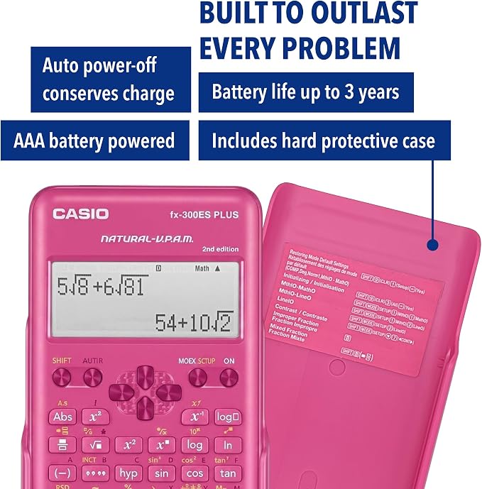 Casio FX-300ESPLSBPKWAIT Scientific Calculator, Pink | 262 functions, natural textbook display; ideal for middle/high school math and algebra
