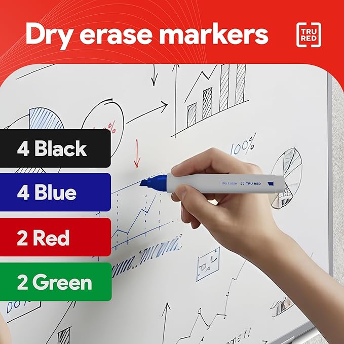 TRU RED Dry Erase Markers, Chisel Tip, Assorted Colors, 12 Pack – Bold Color Whiteboard Markers for Office, School & Home