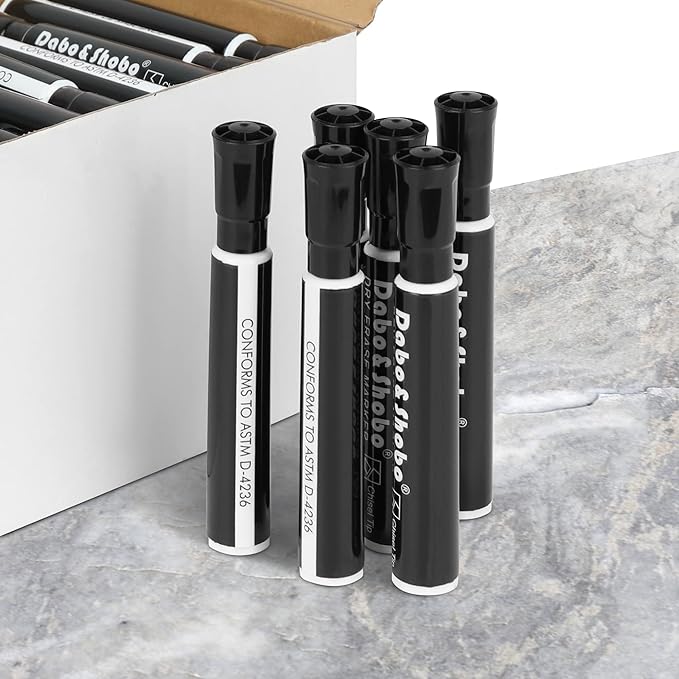 Dabo&Shobo Dry Erase Markers, Bulk Pack Of 72 Count, Low Odor Ink, Chisel Tip, Black Whiteboard Markers Perfect For Writing on Whiteboard, Mirror, Glass Office