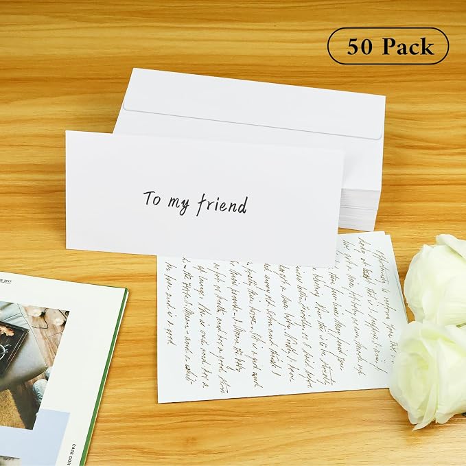 50 Pack #10 Business Envelopes, White Standard Envelopes Self Seal, Letter Size Business Mailing Envelopes for Checks Letters Invoices Statements Birthday Graduation Wedding,4 1/8 x 9 1/2 Inch