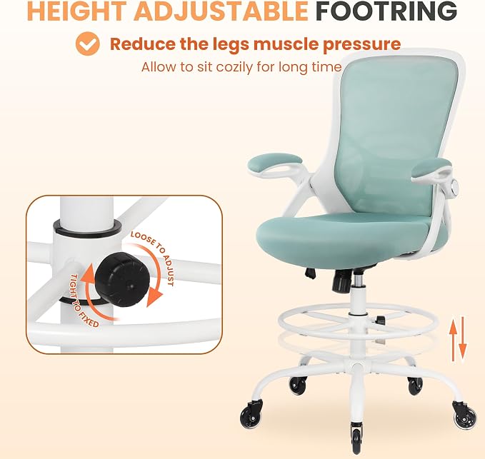 Drafting Chair Tall Office, Ergonomic Standing Desk Stool Adjustable Drafting Chair Big Tall Drafting Office Chair Blue