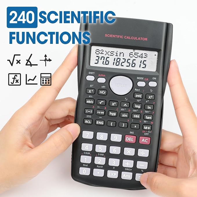 16 Pack Scientific Calculators, 2-Line Large Screen Display 240 Functions Scientific Calculators for Students, Math Algebra Fraction Calculator for High School College School