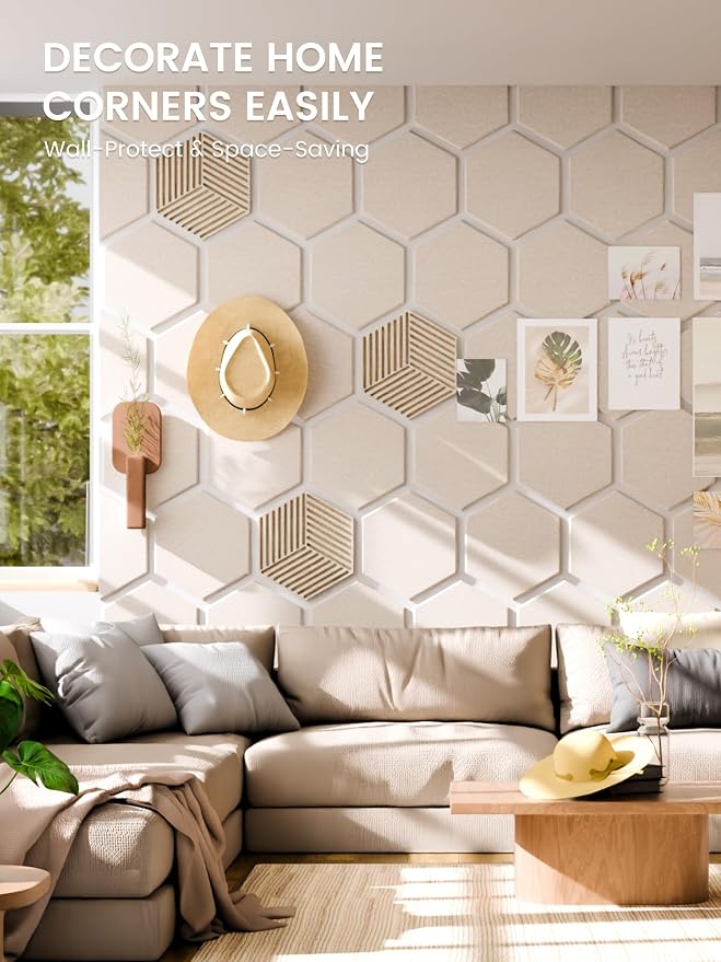 Fluxynara 10-Pack Hexagon Cork Board Alternative, Oatmeal | Felt Bulletin Board with 50 Adhesive Tabs, Ideal for Vision Boards and Wall Decor in Homes, Offices, Classrooms, and Dorms