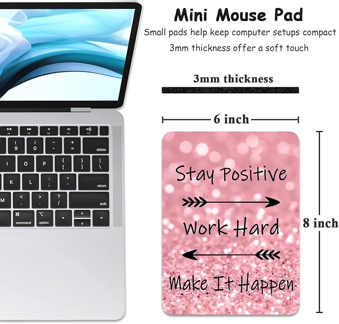 Dapesuom Small Mouse Pad, 6 x 8 Inch Thick Rubber Premium-Textured Non-Slip Portable & Washable Mini Mouse Mat for Women Wireless Laptops Keyboard Tray Gaming Work Computer Office Travel, Pink Quotes
