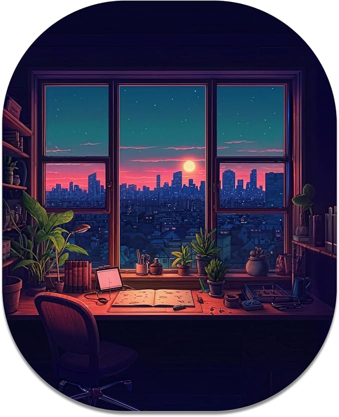Small Mouse Pad, 6 x 7 Inch, Oval Mini Mouse Pad with Non-Slip Rubber Base for Laptop Wireless Mouse Keyboard Tray Mousepad, Window View