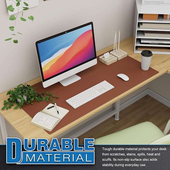 K KNODEL Extra Large Desk Mat, Leather Mouse Pad (35.4"x17", Brown) | Desk Pad, Keyboard Pad, Computer and Laptop Mat, Desktop Protector and Cover, Writing Pad and Blotter for Home Office