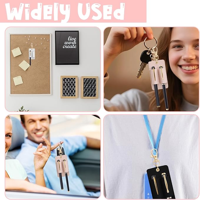 3Pcs Double Hole Leather Pen Holder, Lanyard Holder Attachment Supplies Black White Pink Pen Holder with Anti-Lost Leather Badge Not Easy to Damage & Long Service Life