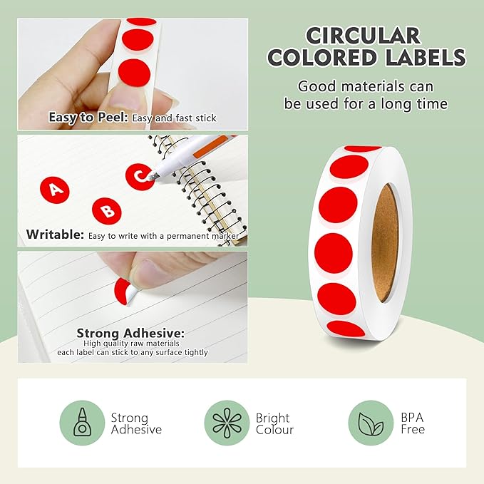 PARLAIM 4000 Pack Red Dot Stickers, 1/2 inch Round Circle Label 4 Rolls Permanent Adhesive Color-Code Sticker Labels in Dispenser Box