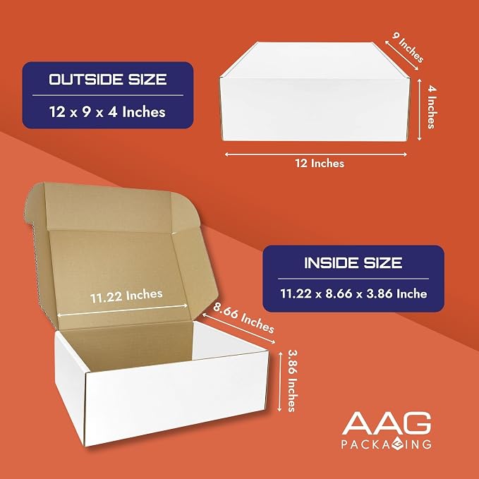 Corrugated Shipping Box Mailers, Kraft Brown, Triple-Layer Board Secure Slot Closure (White, 12"x9"x4" / Set of 10)