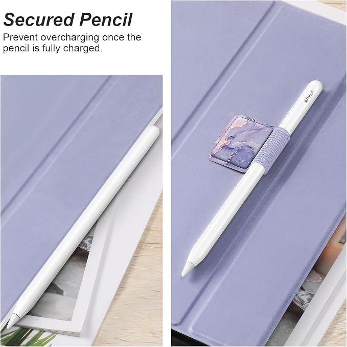 Fintie 4 Pack Pen Loop Holder for Apple Pencil Pro, USB-C/1st/2nd Gen | Elastic Adhesive PU Leather Sleeve, Secure Pen Holder, Attaches to Tablet Cases, Fits Stylus Pens, Lilac Marble