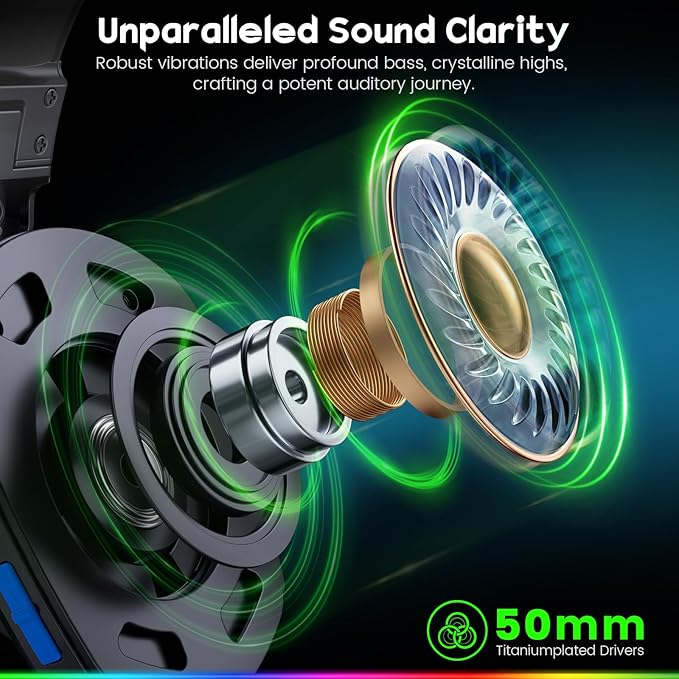 Wireless Gaming Headset for PS5, PS4, PC, Laptop, Mac & Switch, Dual Low-Latency 2.4GHz USB/Type-C, Bluetooth Gaming Headphones with ENC Mic for Gamecube Accessories,3D Stereo,Colorful Light