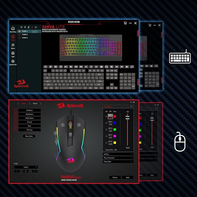 Redragon S151 Gaming Keyboard & Mouse Combo, 104 Keys K525 Wired RGB Membrane Keyboard and 10000 DPI Wired M616 Gaming Mouse Bundle