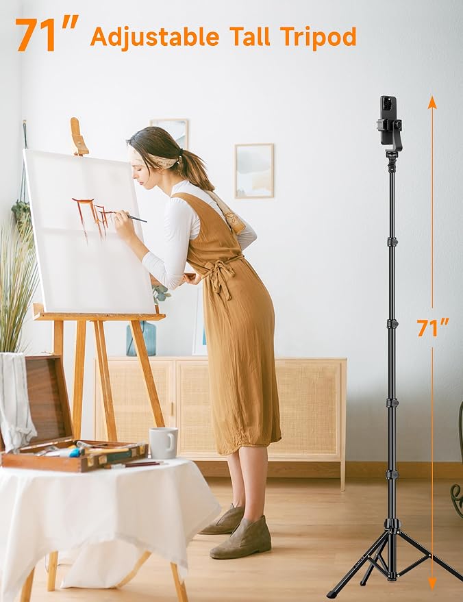 Phone Tripod, 71" Portable Cellphone Tripod Stand with Remote | Camera Stand for iPhone with Phone Holder, Compatible with Camera iPhone/Android Smartphone/Gopro