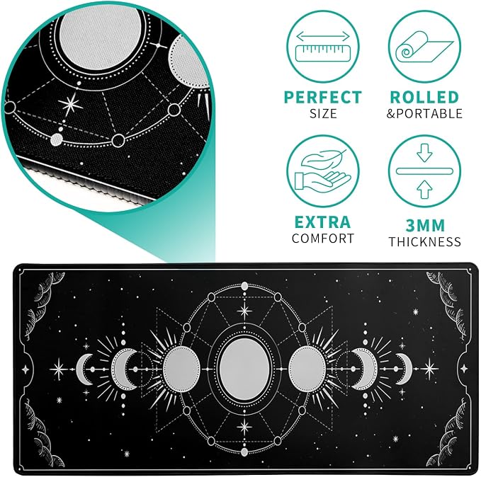 Sun Moon Gaming Mouse Pad Black Large Mouse Pad for Keyboard and Mousepad Desk Mat with 3mm Non-Slip Base and Stitched Edge for Gaming and Office Computer Mat Protector Mat 31.5x11.8 Inch