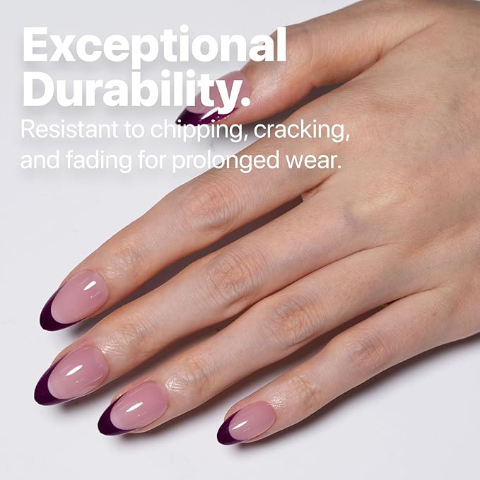 SXC Cosmetics French Tip Press On Nails 150 Pieces in 15 Sizes Ultra Fit with Pre-applied Tip Primer and Base Coat, No Need to File Fake Nails for Nail Art DIY X-Pro Tips (5PURPLE114-S Almond)