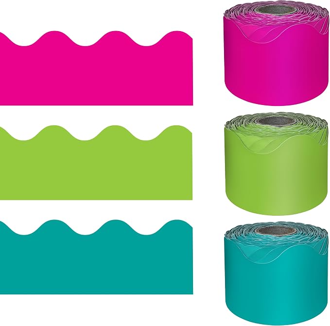 Carson Dellosa Colorful Bulletin Board Border Sets for Classrooms, 3 Pack | Lime Green, Pink, Teal Bright Classroom Décor, Teacher Supply, School, Office Cork or Whiteboard, Wall, Locker