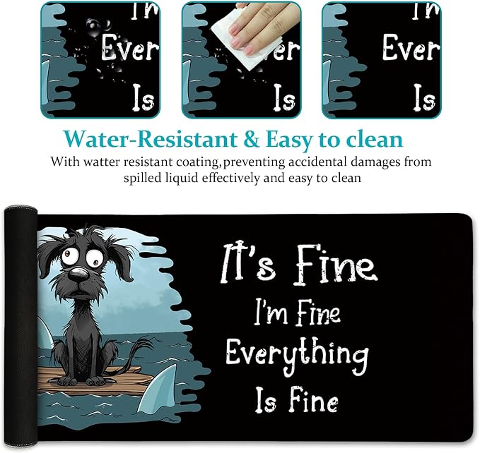 LIMKRIAN Dog Large Mouse Pad Desk Mat for Keyboard and Mouse, 31.5x11.8 in | Stitched Edges, Waterproof Surface, Non-Slip Rubber Base, Funny Desk Accessories For Office Home, Cute Keyboard Mouse Pad
