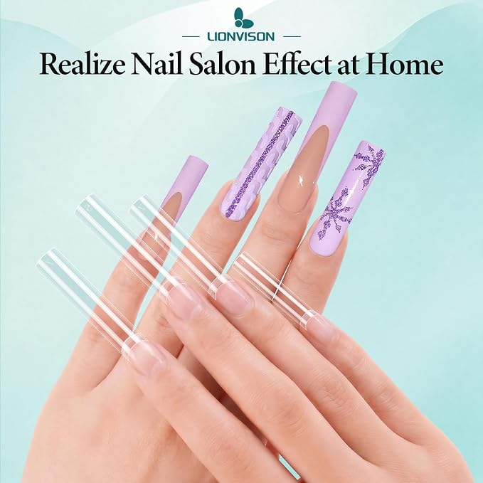 LIONVISON XXL Nail Tips Square: 504PCS Half Cover No C Curve Nail Tips | 12 Sizes Straight Tapered Square - Extra Long Clear Nails Tip for Acrylic Nails Professional Use for Home DIY