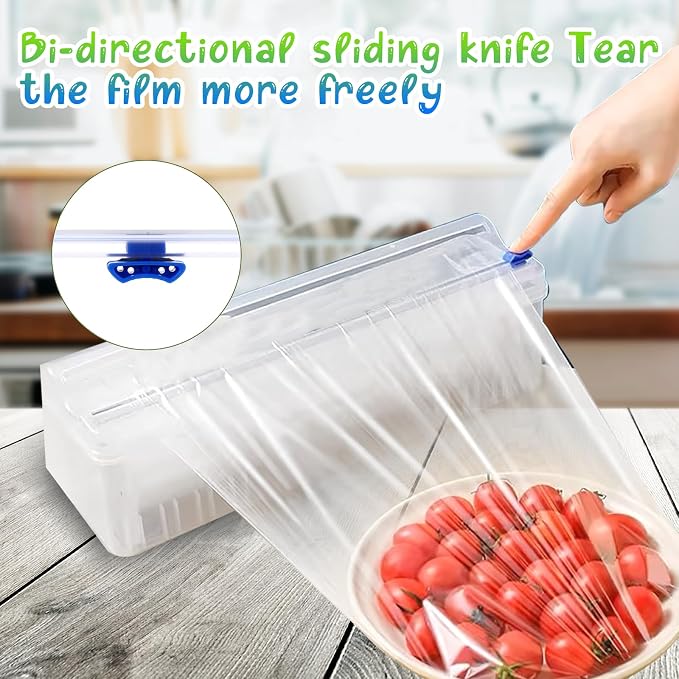Plastic Wrap Slide Cutter, 4 Pcs 13 Inch Wrapping Paper Cutter Slider Wrap Dispenser, Self-Adhesive Plastic Wrap Slide Cutter, Two Way Sliding Cutter Paper Slicer for Kitchen Office Supplies
