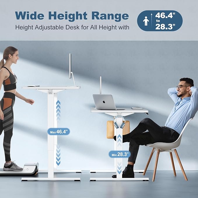 DUMOS 63 Inch Electric Standing Desk, Memory Adjustable Home Office Desk | Sit Stand Up Desk for Work Home Office,Adjustable Desk, Rising Computer Table with Splice Board,Cable Management,Hook,White
