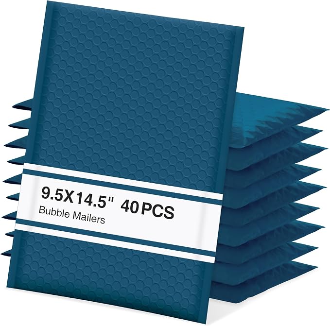 UCGOU Bubble Mailers 9.5x14.5" 40 Pack Usable Size 9.5x13.5" Navy Blue | Waterproof Self Seal Adhesive Large Padded Envelopes for Small Business Bubble Packaging Envelopes for Mailing Jewelry Makeup