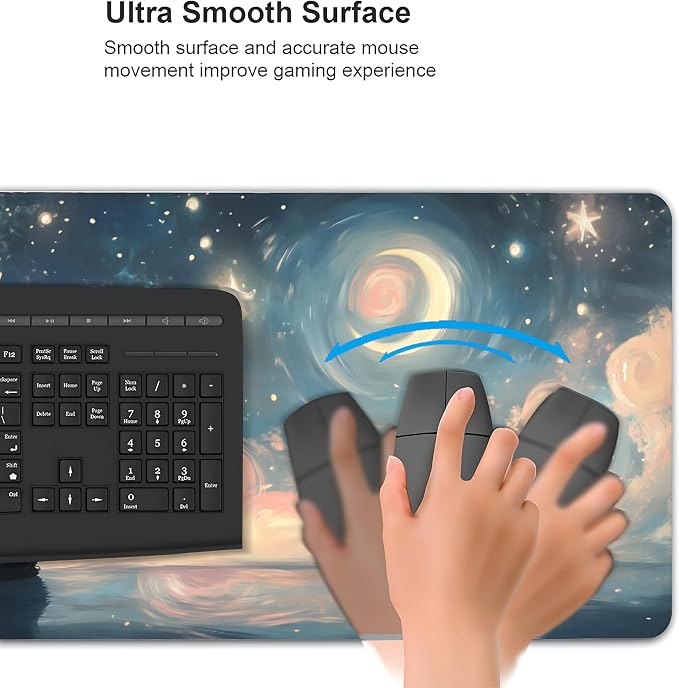 Cute Anime Black Cat Gaming Mouse Pad, Colorful Van Gogh Desk Mat with Anti-Slip Base & Stitched Edges, Computer Keyboard & Laptop Pad, 35.4" x 15.7" in in Workstation Accessories