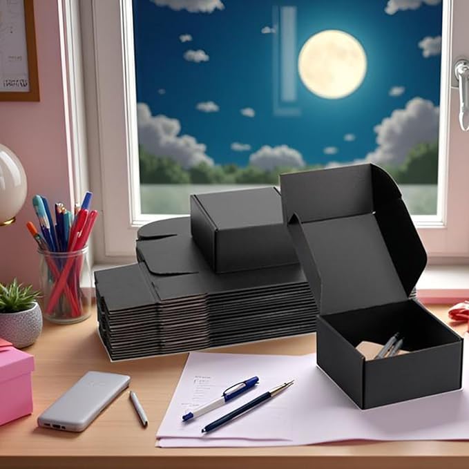 6x6x3 inch Black Shipping Boxes for Small Business- Set of 25 | Sturdy ECT 32 Corrugated Cardboard Mailer Boxes, Easy Assemble for Packaging, Mailing, Gift Giving & Ecommerce Packing