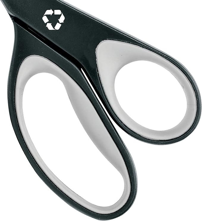 Westcott 8" KleenEarth Soft Handle Scissors, Black/Gray | 8 Inch Scissors with Recycled Handles, Durable Stainless Steel Blades & Soft Grips for Office & Home Use