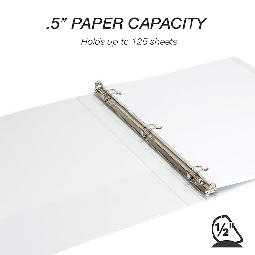 Samsill Durable 0.5 inch 3 Ring Binder, D Ring Binder, 100% Recycled Chipboard, White, 4 Pack