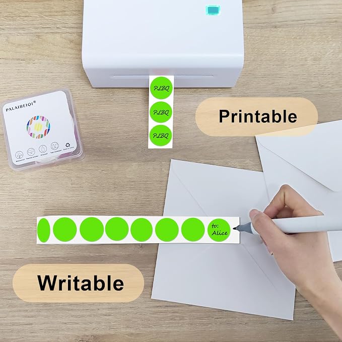 1 Inch Round Thermal Sticker Labels,Color Dot Stickers,Label Stickers,Waterproof,Oil Proof,for Thermal Printers,DIY,Office,Retail,Home and Warehouse Organization(Light Green,1000 Pcs)