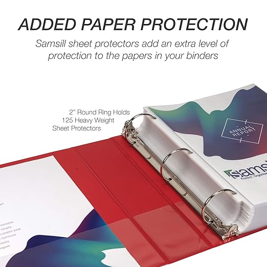 Samsill 2 Inch 3 Ring Binders, Economy Round Ring, Clear View Cover, 425 Sheet Capacity - for School, Home, Office - Red, 12 Pack