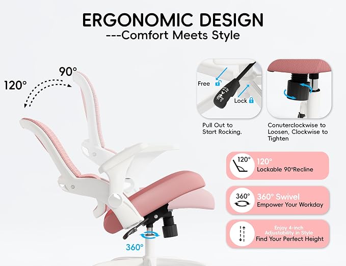 TRALT Office Chair - Ergonomic Office Chair with Back Support for Adults | Home Office Desk Chair with Lumbar Support - Ergonomic Mesh Chairs 330 lb Wide Seat for Work, Study, Office, Gaming(Pink)