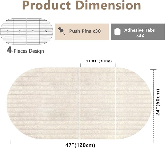 Felt Bulletin Board 47" x 24", Cork Board Alternative with 30 Push Pins | 4 Customizable Modular Decorative Felt Pin Board, Vision Board for Office Home Bedroom Wall Decor, Photo Picture Display
