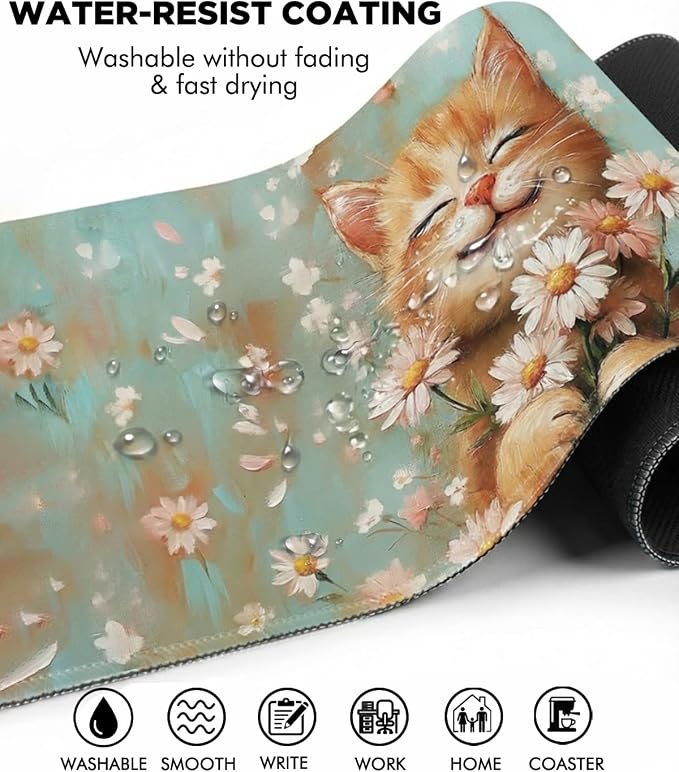 Mouse Pad, Desk Mat, 31.5x11.8in Large Mousepad, Smiling Cat | Desk Pad with Stitched Edge & Rubber Non-Slip Bottom, Gaming Mouse Pad, Extended Mousepad for Home, Office