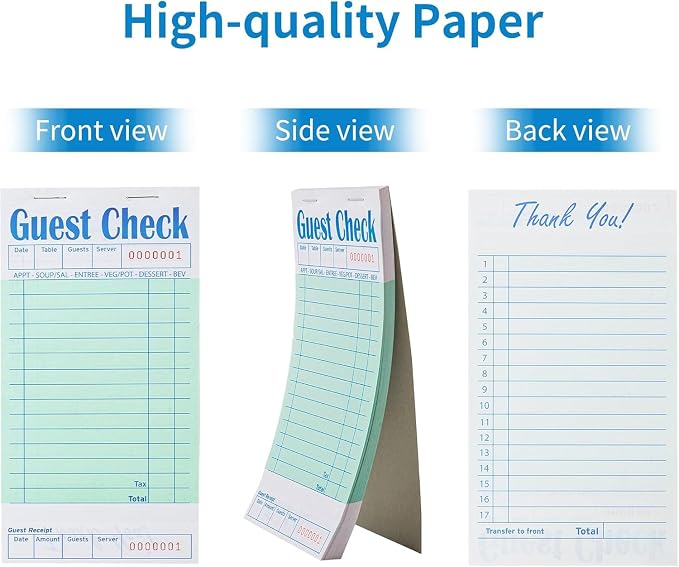 ZPARIK 20 Pack/1000 Tickets Guest Checks Books for Servers, Green | 50 Sheets Per Pack, Total 1000 Total Tickets; Durable Server Notepads for Cafes, Diners & Restaurant Staff
