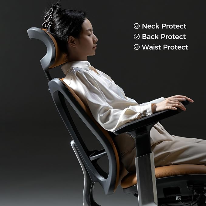 TOMU Genuine Leather Office Chair - Ergonomic Executive Office Chair for Boss and Manager, with Adjustable armrest, Headrest, Lumbar Support and Reclining Back- Luxury and Commercial