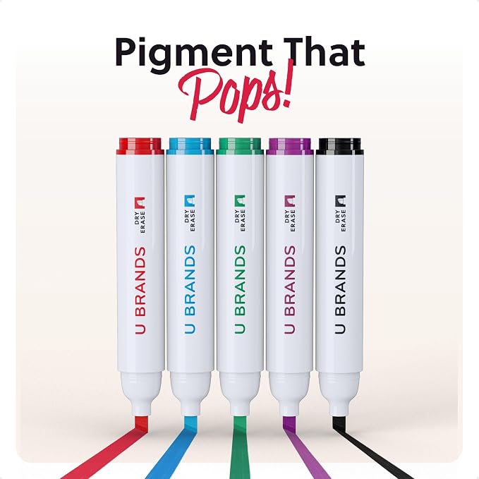 U Brands Dry Erase Markers Chisel Tip Set, 36 Pack, Assorted Colors, Whiteboard Pens with Chisel Point and Built In Eraser Caps, Low Odor Ink, Dry Erase Markers For Classroom, Office, Or Home