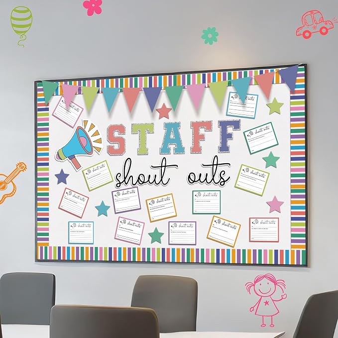 Mooliwe Staff Shout Out Bulletin Board Decor Set, Colorful Employee Recognition Bulletin Board Kit with 21 Appreciation Cutouts, for Office School Classroom Wall Door Decor Supplies