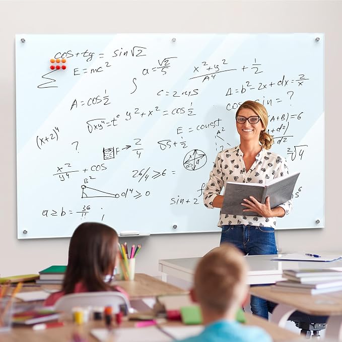 MaxGear 72" x 48" Glass Whiteboard Wall Mounted for Office Home Classroom | Magnetic Glass Dry Erase Board, Tempered Glass, Steel Backed, Non-Porous Surface, Frameless Design, Hardware Included