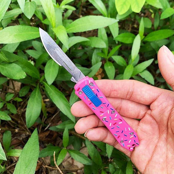 Pink Automatic Scalpel Knife, Mini Automatic Utility Knife, Auto Box Cutter Retractable, Push Button Razor Knives with 10PCS #24 Blades